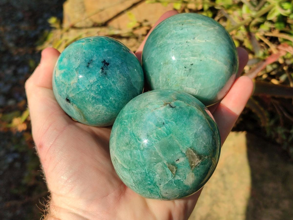 Polished Amazonite Spheres x 4 From Madagascar - Toprock Gemstones and Minerals 