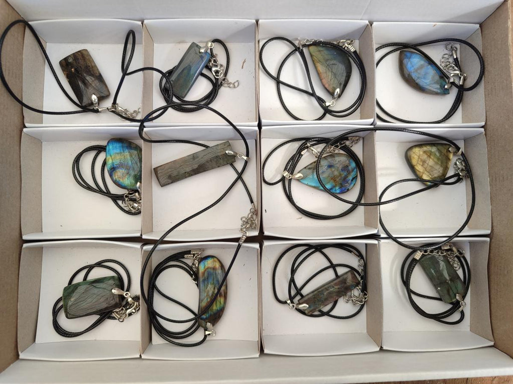 Hand Made Labradorite Necklaces x 12 From Madagascar - Toprock Gemstones and Minerals 