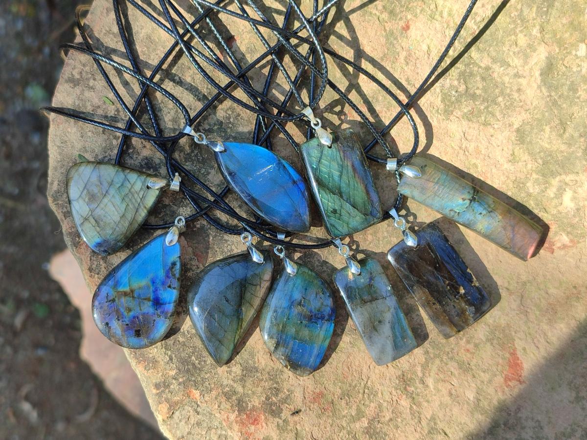 Hand Made Labradorite Necklaces x 12 From Madagascar - Toprock Gemstones and Minerals 
