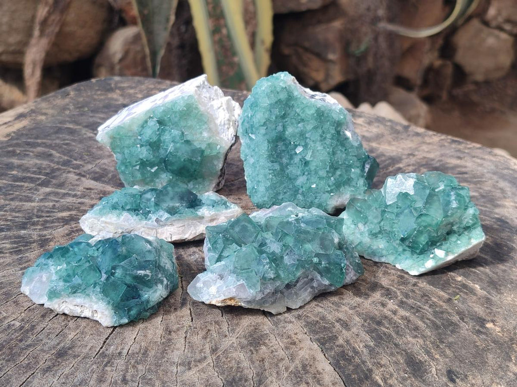 Natural Green Cubic Fluorite Specimens x 6 From Mandrosonoro, Madagascar - Toprock Gemstones and Minerals 