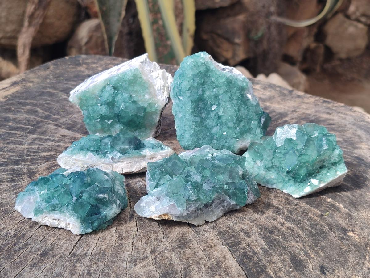 Natural Green Cubic Fluorite Specimens x 6 From Mandrosonoro, Madagascar - Toprock Gemstones and Minerals 