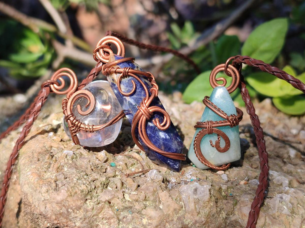 Hand Made Mixed Stone Copper Wire Wrapped Necklaces x 6 From South Africa - Toprock Gemstones and Minerals 