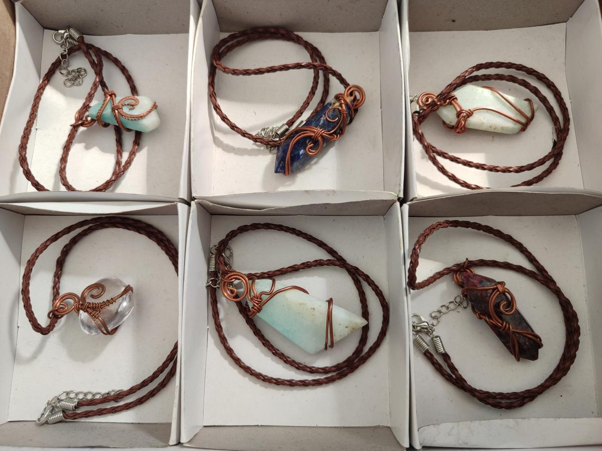 Hand Made Mixed Stone Copper Wire Wrapped Necklaces x 6 From South Africa - Toprock Gemstones and Minerals 