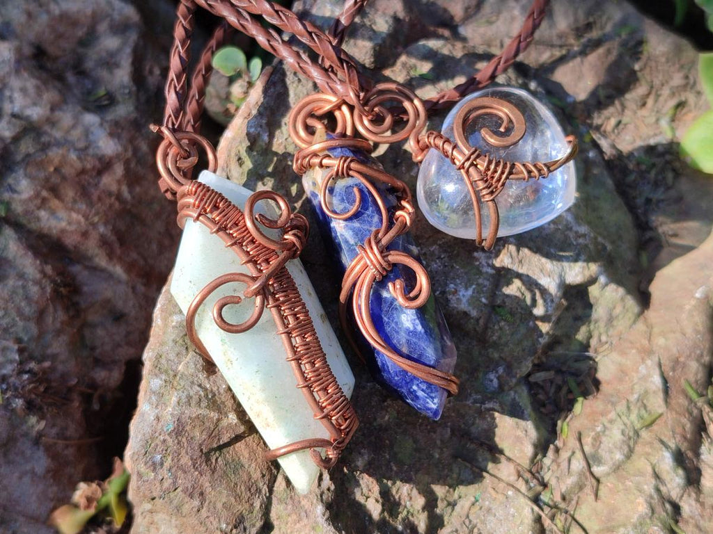 Hand Made Mixed Stone Copper Wire Wrapped Necklaces x 6 From South Africa - Toprock Gemstones and Minerals 