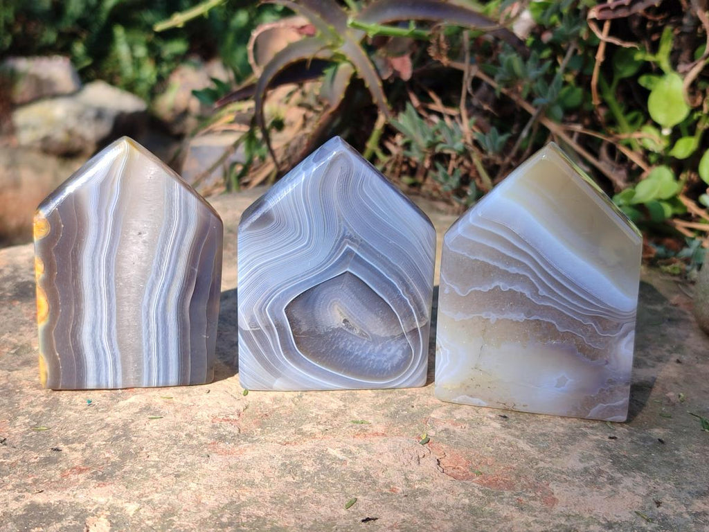 Polished and Natural Banded Agate House Shaped Slices x 6 From Madagascar - Toprock Gemstones and Minerals 