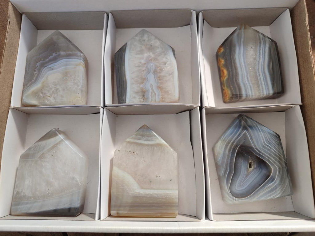 Polished and Natural Banded Agate House Shaped Slices x 6 From Madagascar - Toprock Gemstones and Minerals 