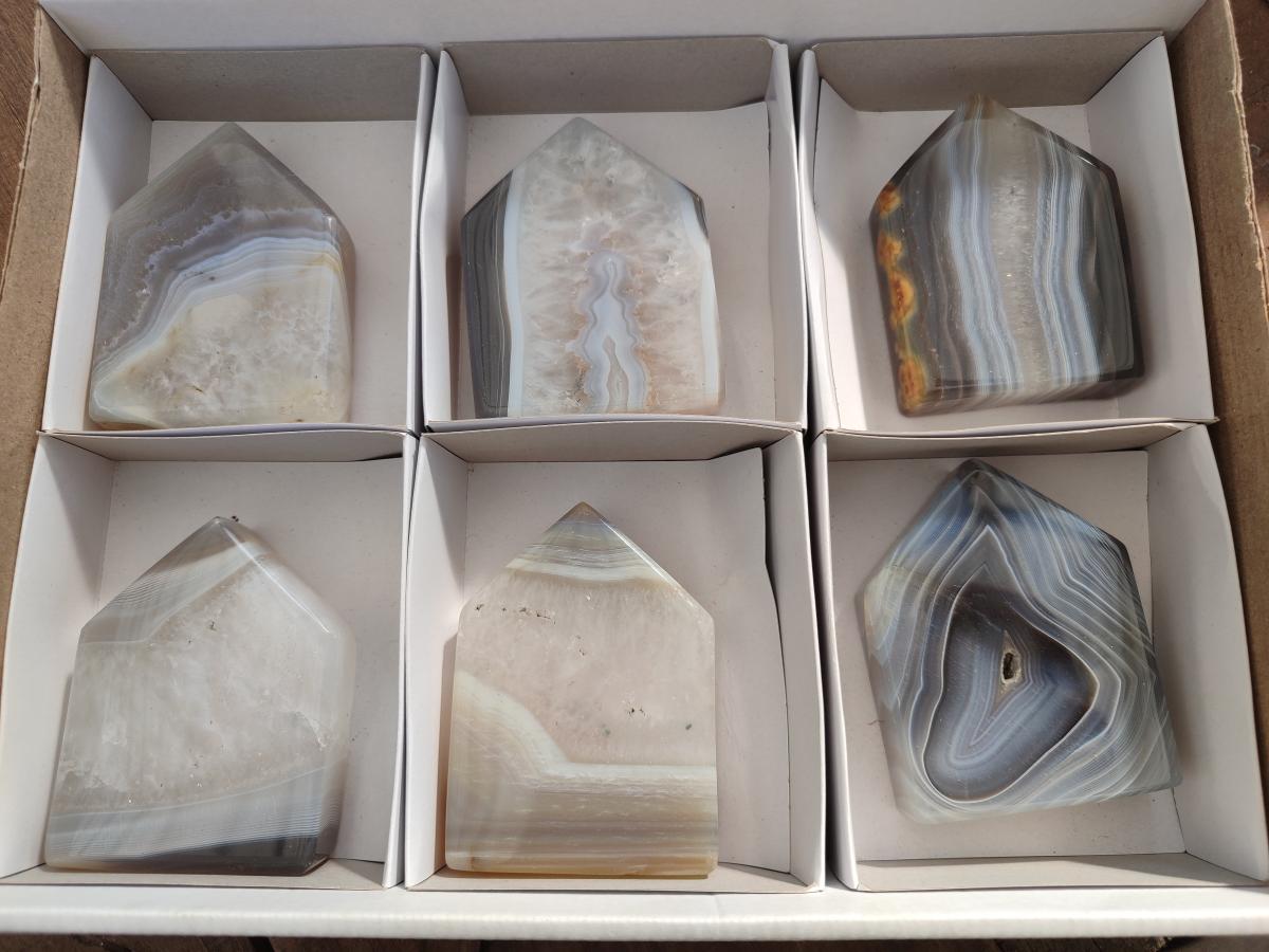 Polished and Natural Banded Agate House Shaped Slices x 6 From Madagascar - Toprock Gemstones and Minerals 