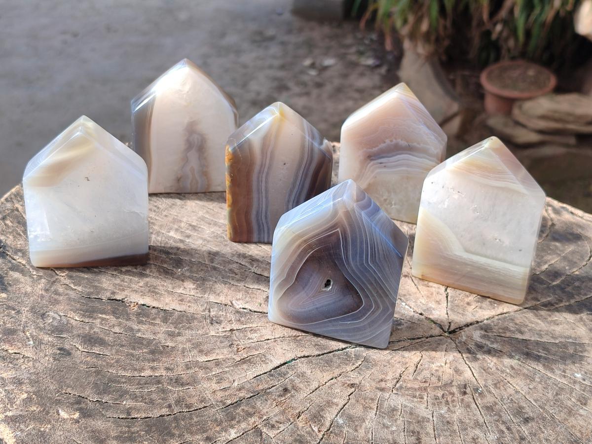 Polished and Natural Banded Agate House Shaped Slices x 6 From Madagascar - Toprock Gemstones and Minerals 