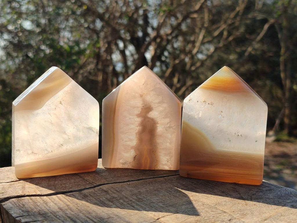 Polished and Natural Banded Agate House Shaped Slices x 6 From Madagascar - Toprock Gemstones and Minerals 