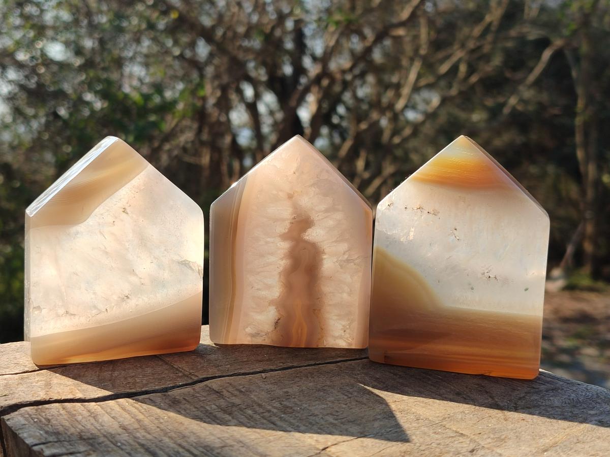 Polished and Natural Banded Agate House Shaped Slices x 6 From Madagascar - Toprock Gemstones and Minerals 