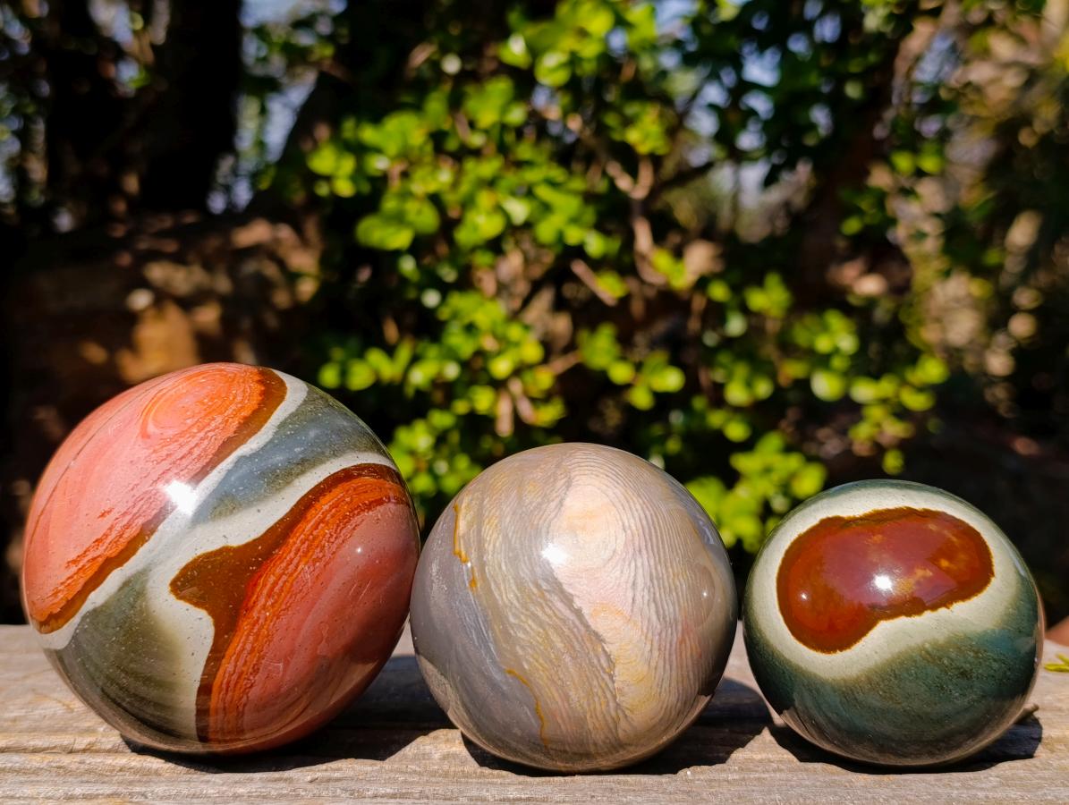 Polished Polychrome Jasper Spheres x 3 From Androka, Madagascar - Toprock Gemstones and Minerals 