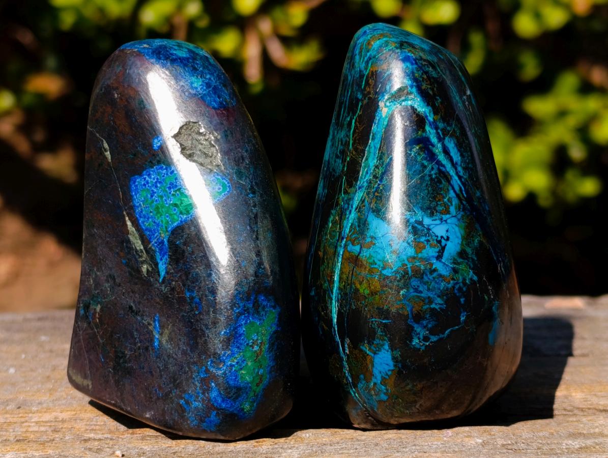 Polished Shattuckite Free Forms with Malachite, Azurite and Chrysocolla x 4 From Kaokoveld, Namibia - Toprock Gemstones and Minerals 