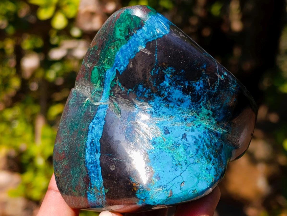 Polished Shattuckite Free Forms with Malachite, Azurite and Chrysocolla x 4 From Kaokoveld, Namibia - Toprock Gemstones and Minerals 