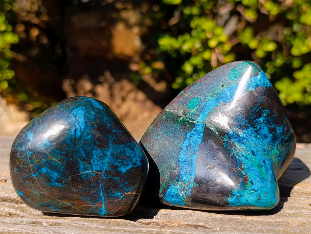 Polished Shattuckite Free Forms with Malachite, Azurite and Chrysocolla x 4 From Kaokoveld, Namibia - Toprock Gemstones and Minerals 