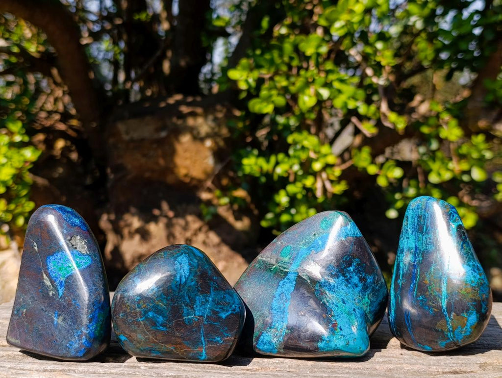 Polished Shattuckite Free Forms with Malachite, Azurite and Chrysocolla x 4 From Kaokoveld, Namibia - Toprock Gemstones and Minerals 