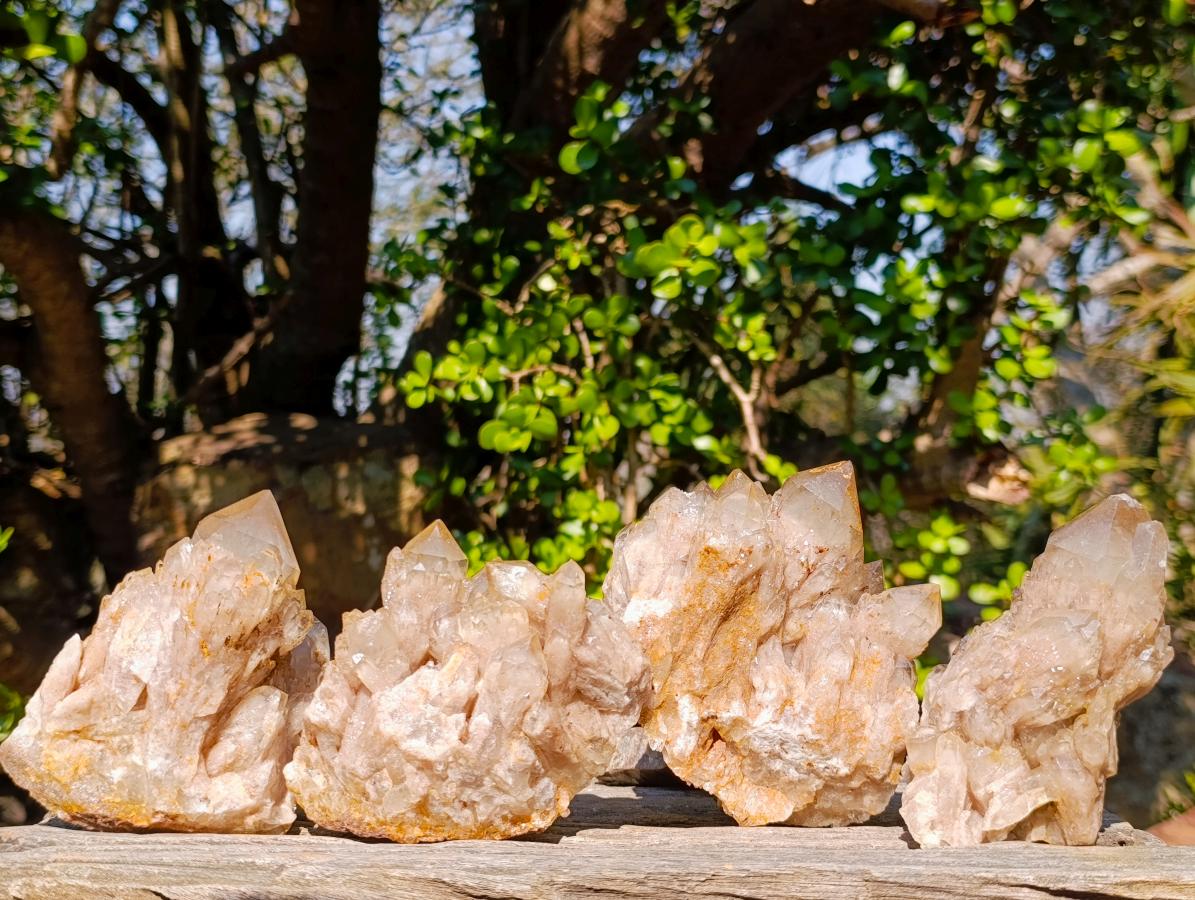 Natural Cascading White Phantom Smokey Luena Quartz Clusters x 4 From Luena, Congo - Toprock Gemstones and Minerals 
