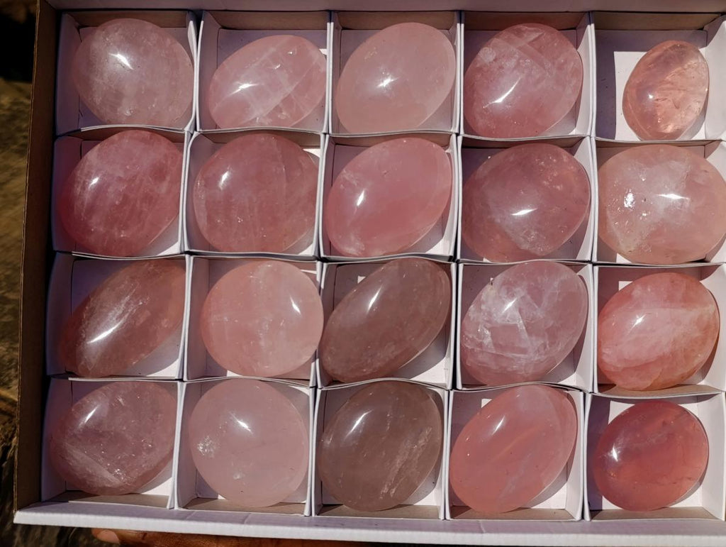 Polished Gemmy Rose Quartz Palm Stones x 20 From Madagascar - Toprock Gemstones and Minerals 