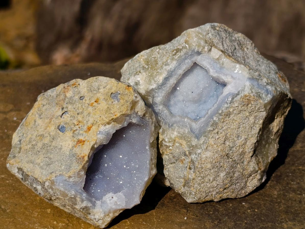 Natural Small Blue Lace Agate Geode Specimens x 35 From Nsanje, Malawi - Toprock Gemstones and Minerals 