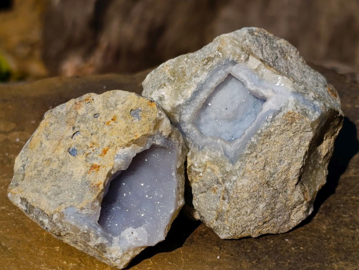 Natural Small Blue Lace Agate Geode Specimens x 35 From Nsanje, Malawi - Toprock Gemstones and Minerals 