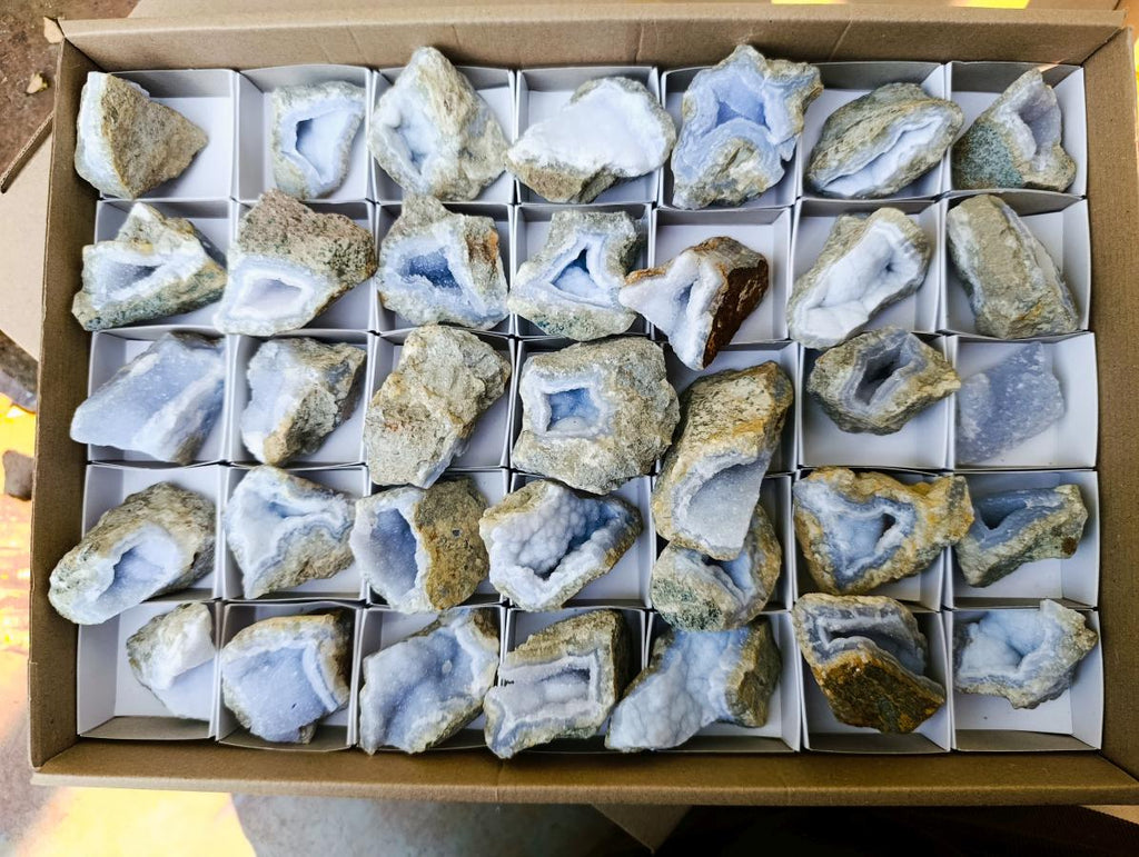 Natural Small Blue Lace Agate Geode Specimens x 35 From Nsanje, Malawi - Toprock Gemstones and Minerals 