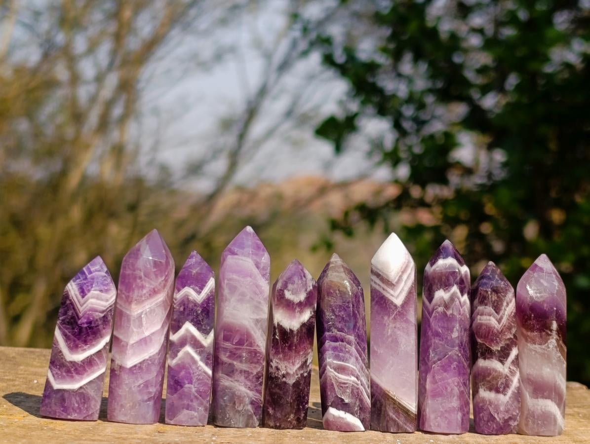Polished Chevron Amethyst Jewellery Crystals x 24 From Zambia - Toprock Gemstones and Minerals 