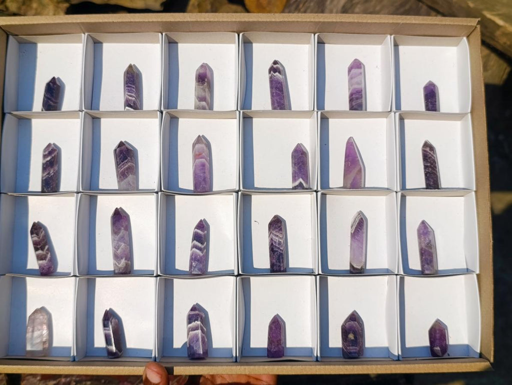 Polished Chevron Amethyst Jewellery Crystals x 24 From Zambia - Toprock Gemstones and Minerals 