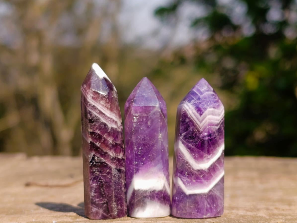 Polished Chevron Amethyst Jewellery Crystals x 24 From Zambia - Toprock Gemstones and Minerals 