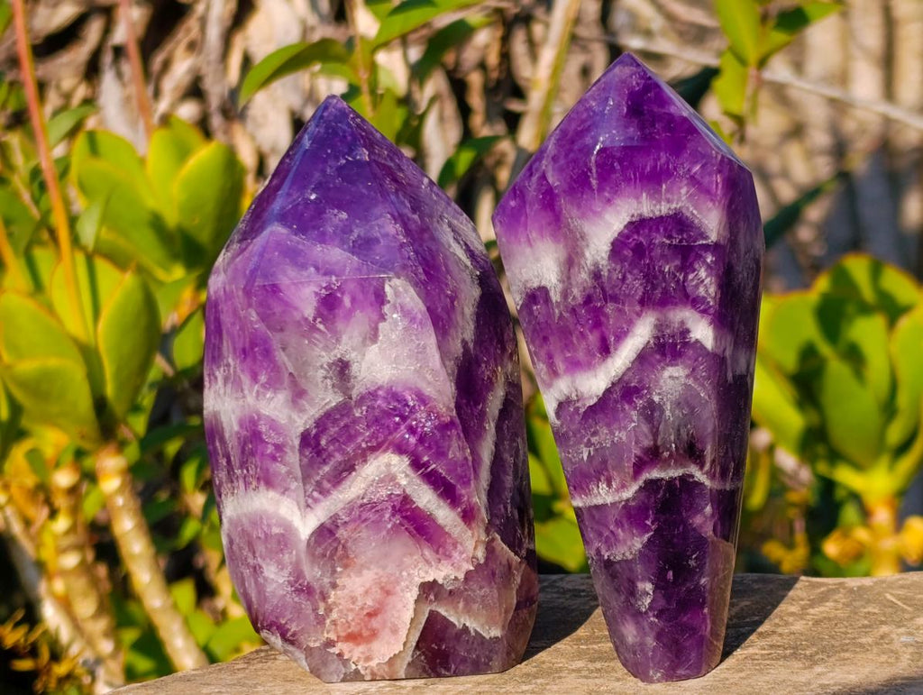 Polished Chevron Amethyst Display Crystals x 2 From Zambia - Toprock Gemstones and Minerals 
