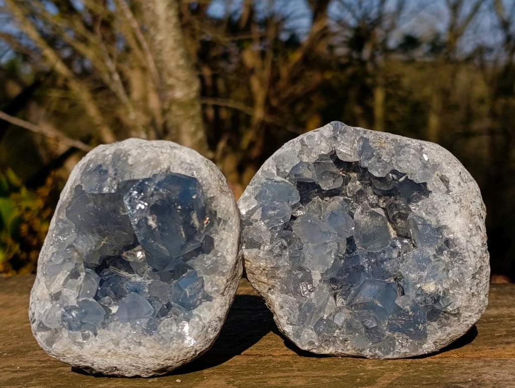 Natural Blue Celestite Geode Specimens x 3 From Sakoany, Madagascar - Toprock Gemstones and Minerals 