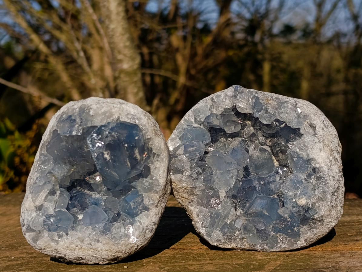 Natural Blue Celestite Geode Specimens x 3 From Sakoany, Madagascar - Toprock Gemstones and Minerals 