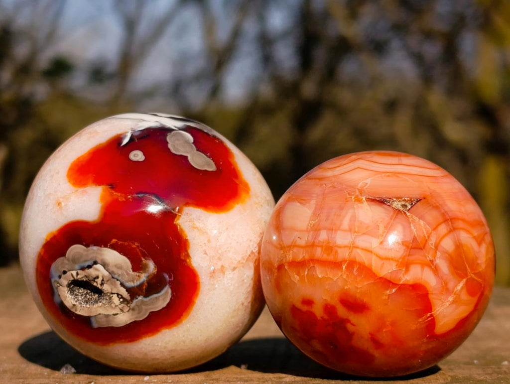 Polished and Natural Carnelian Agate Gemstone Spheres x 6 From Madagascar - Toprock Gemstones and Minerals 