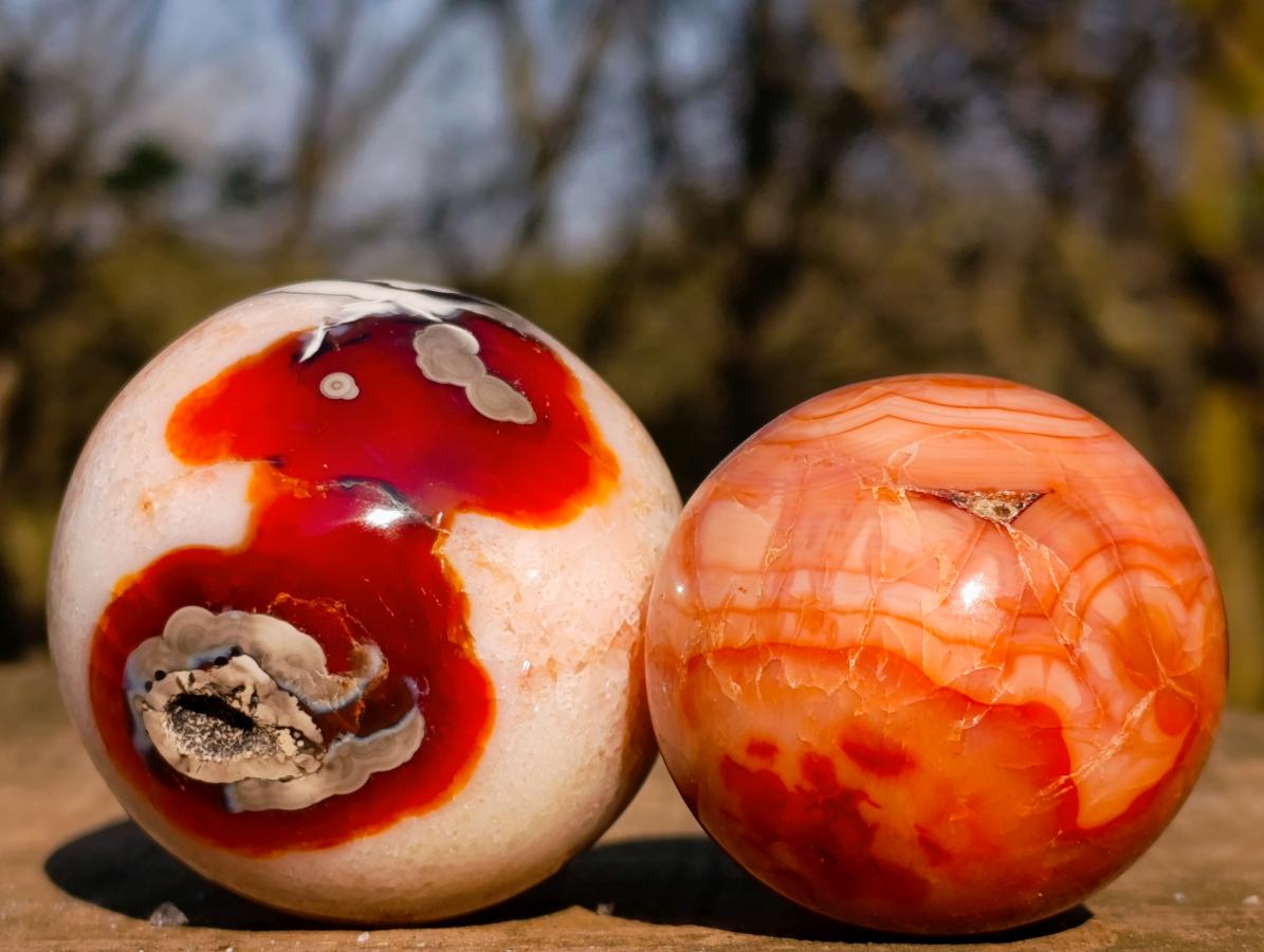 Polished and Natural Carnelian Agate Gemstone Spheres x 6 From Madagascar - Toprock Gemstones and Minerals 