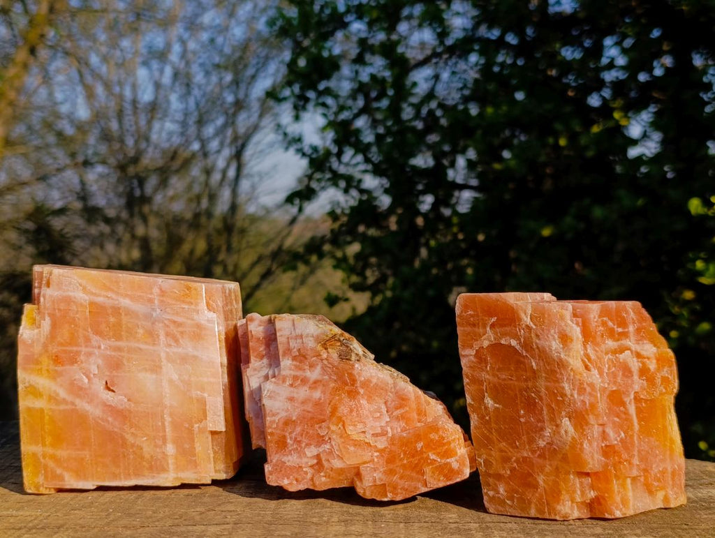 Natural Rhombohedral Sunset Orange Calcite Specimens x 3 From Spitzkop, Namibia - Toprock Gemstones and Minerals 