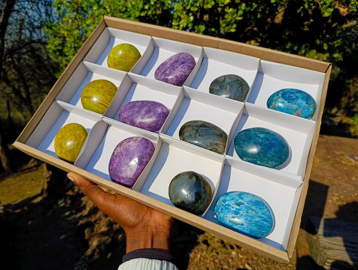 Polished Mixed Multi Mineral Galets x 12 From Madagascar - Toprock Gemstones and Minerals 
