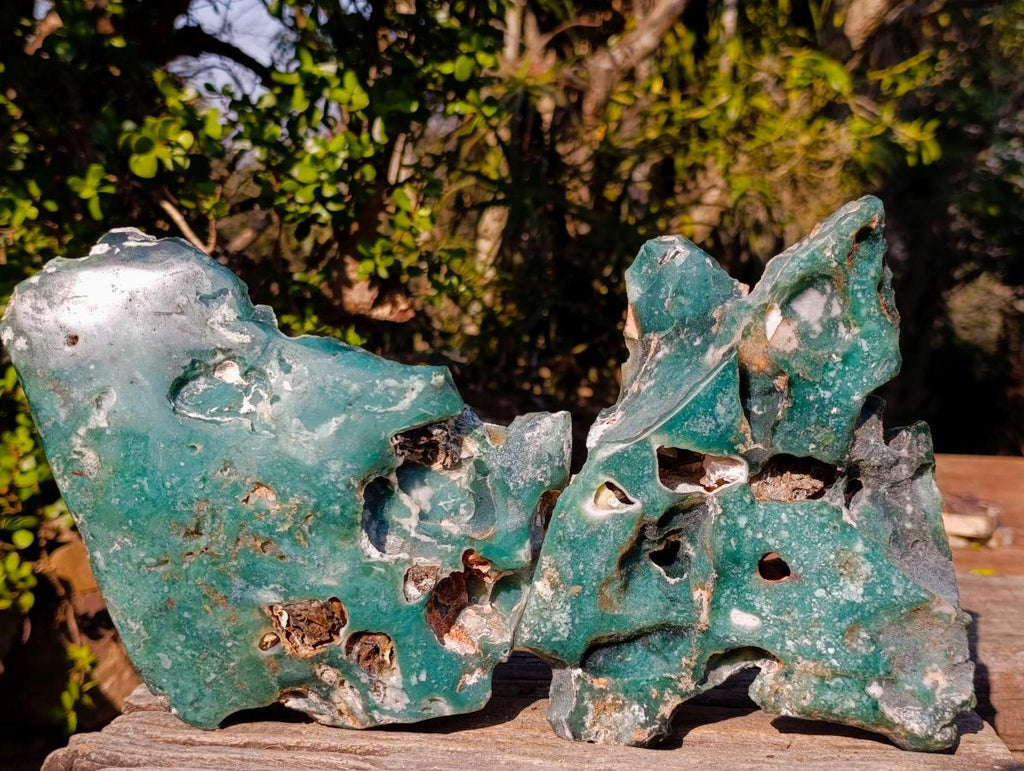 Polished One Side XL Mtorolite Chrysoprase Plates x 2 From Mutorashanga, Zimbabwe - Toprock Gemstones and Minerals 