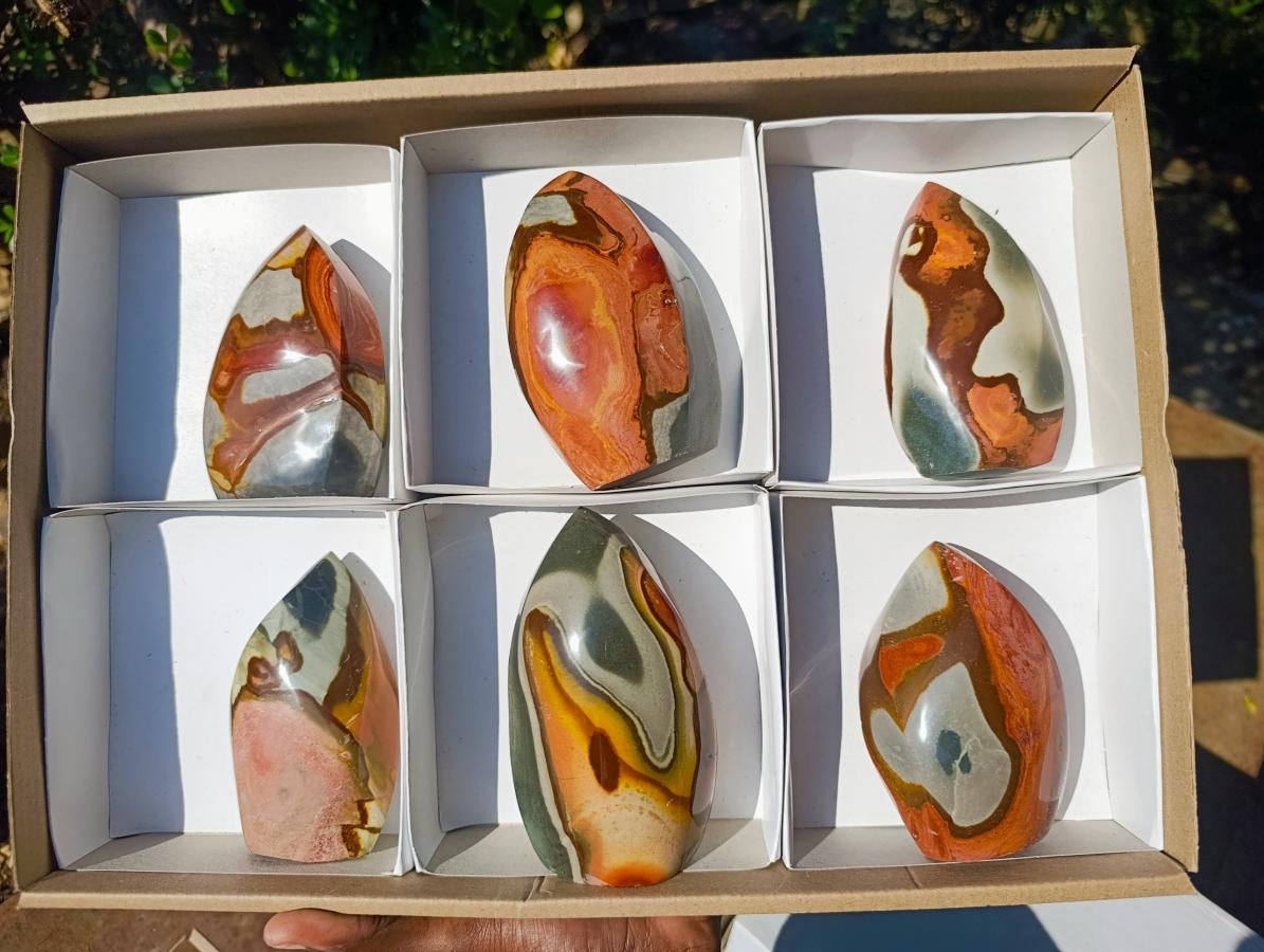 Polished Polychrome Jasper Standing Display Pieces x 6 From Androka, Madagascar