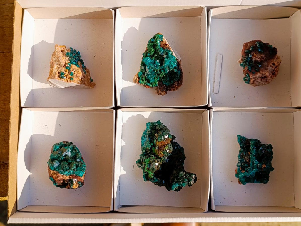 Natural Dioptase on Dolomite Specimens x 6 From Mashamba East Mine, Congo - Toprock Gemstones and Minerals 