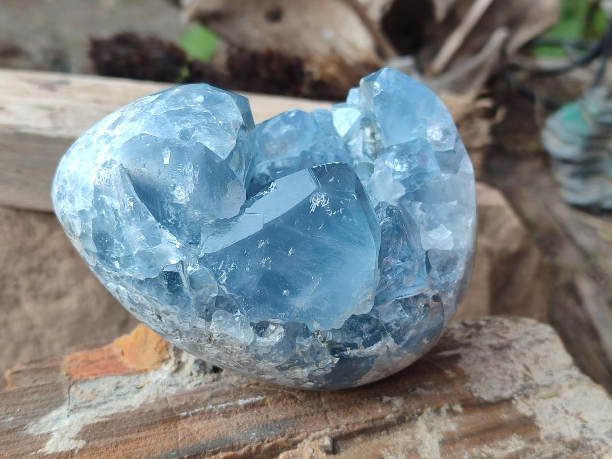 Polished and Natural Blue Celestite Eggs x 2 From Sakoany, Madagascar - Toprock Gemstones and Minerals 