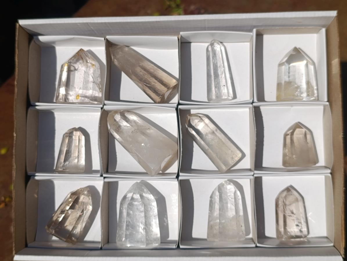 Polished Clear and Smokey Quartz Crystals x 12 From Madagascar - Toprock Gemstones and Minerals 