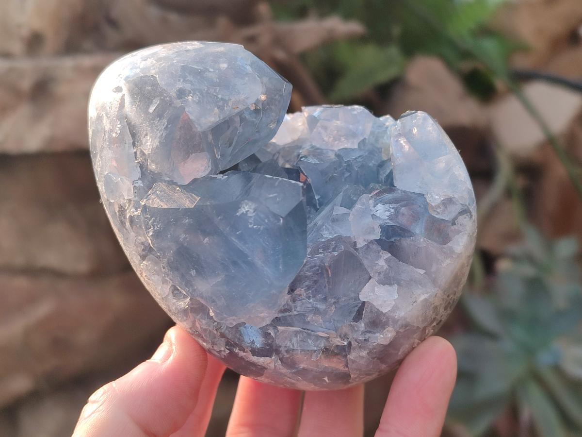 Polished and Natural Blue Celestite Eggs x 2 From Sakoany, Madagascar - Toprock Gemstones and Minerals 
