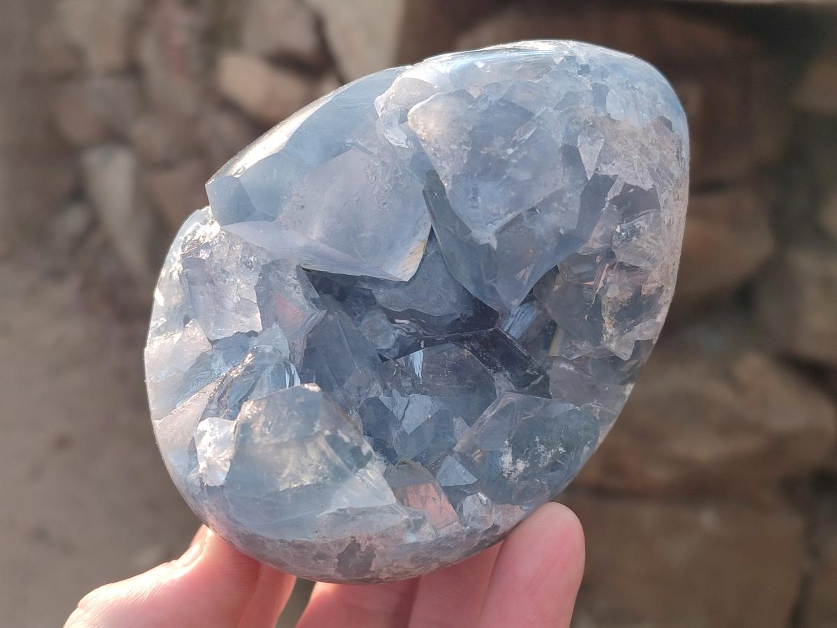 Polished and Natural Blue Celestite Eggs x 2 From Sakoany, Madagascar - Toprock Gemstones and Minerals 