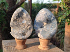 Polished and Natural Blue Celestite Eggs x 2 From Sakoany, Madagascar - Toprock Gemstones and Minerals 