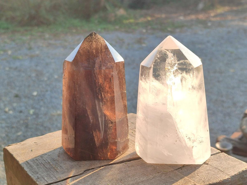 Polished Mixed Clear Quartz and Smokey Morion Quartz Display Crystals x 2 From Madagascar - Toprock Gemstones and Minerals 