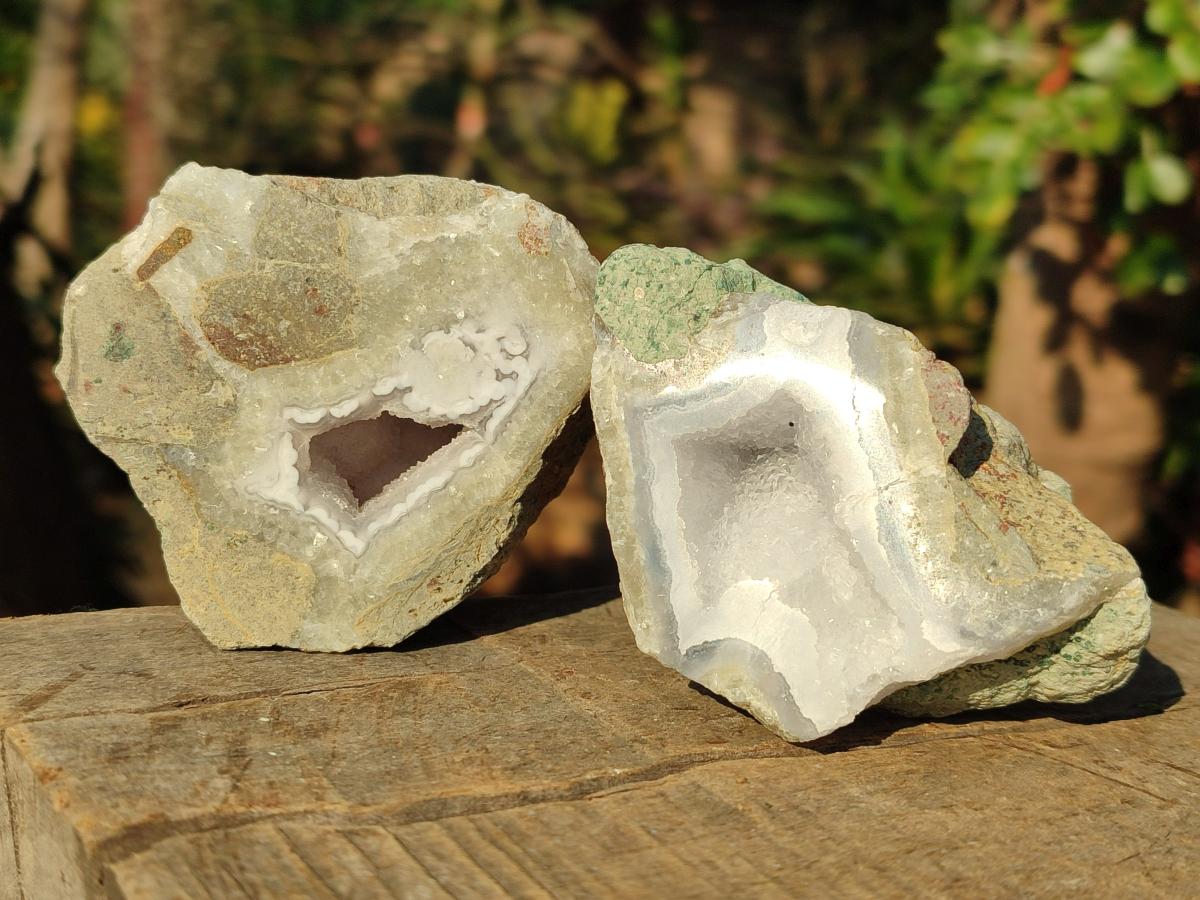 Polished One Side Blue Lace Agate Geodes x 12 From Nsanje, Malawi - Toprock Gemstones and Minerals 