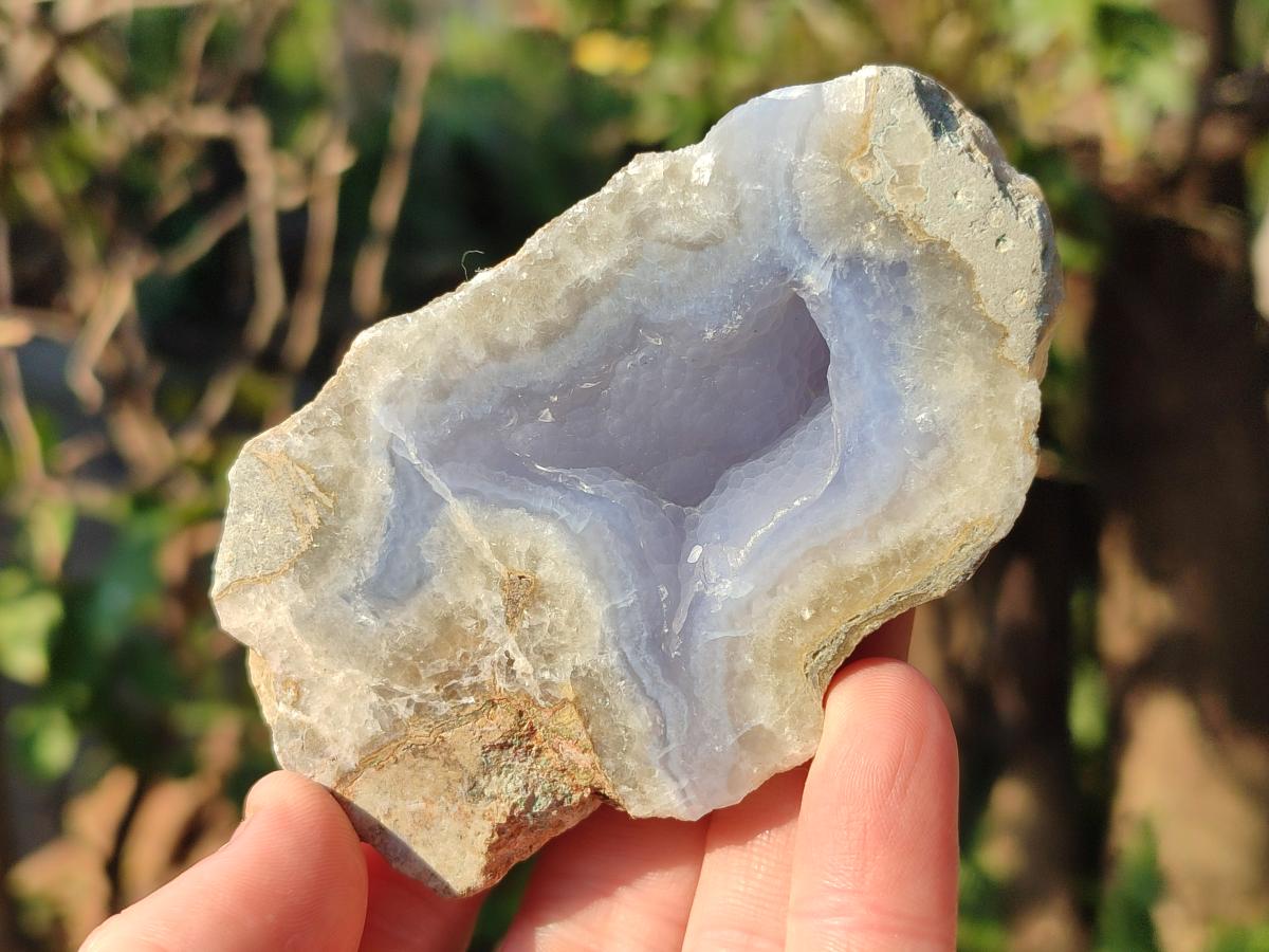 Polished One Side Blue Lace Agate Geodes x 12 From Nsanje, Malawi - Toprock Gemstones and Minerals 