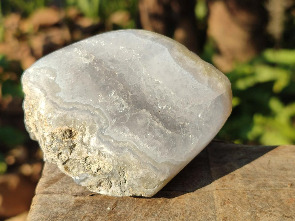Polished One Side Blue Lace Agate Geodes x 12 From Nsanje, Malawi - Toprock Gemstones and Minerals 