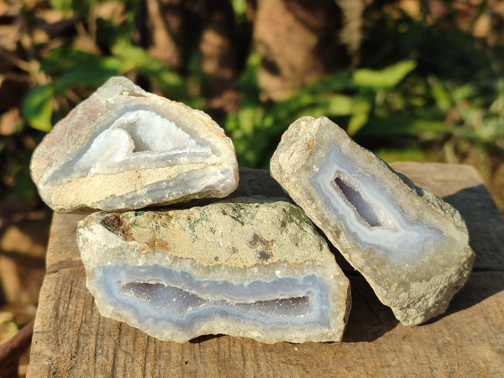Polished One Side Blue Lace Agate Geodes x 12 From Nsanje, Malawi - Toprock Gemstones and Minerals 