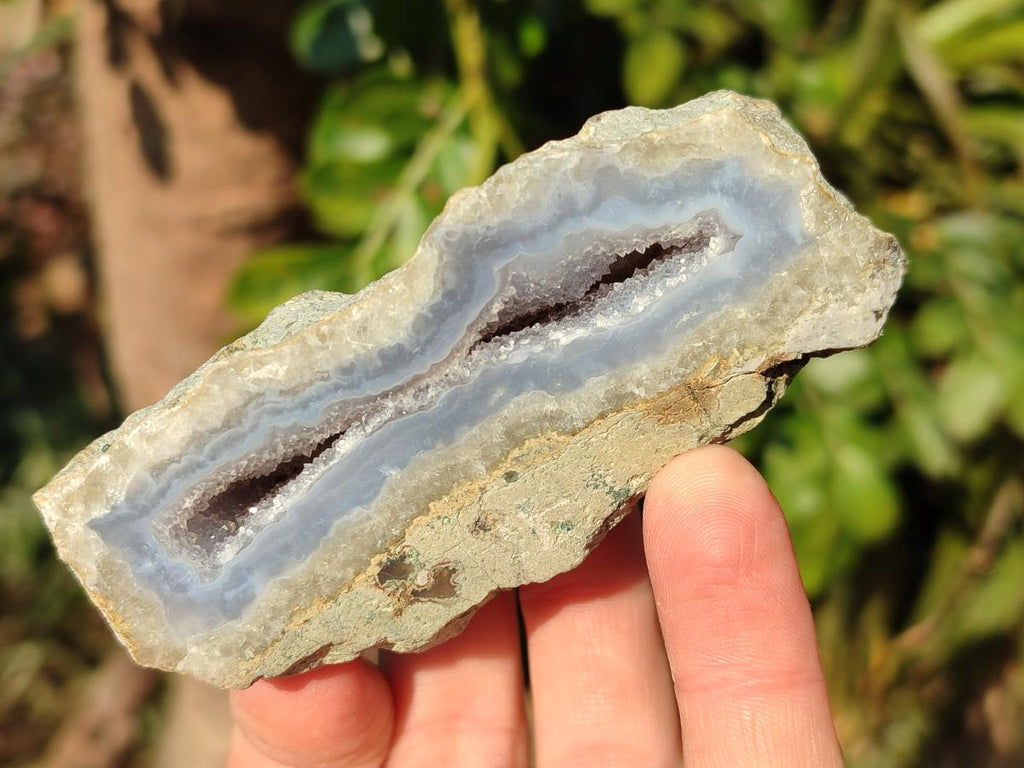 Polished One Side Blue Lace Agate Geodes x 12 From Nsanje, Malawi - Toprock Gemstones and Minerals 