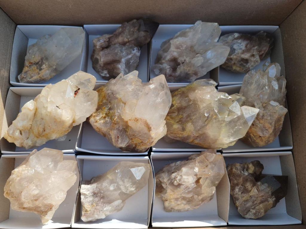 Natural Cascading Clear Champagne Citrine Quartz Crystals and Clusters x 12 From Luena, Congo - Toprock Gemstones and Minerals 