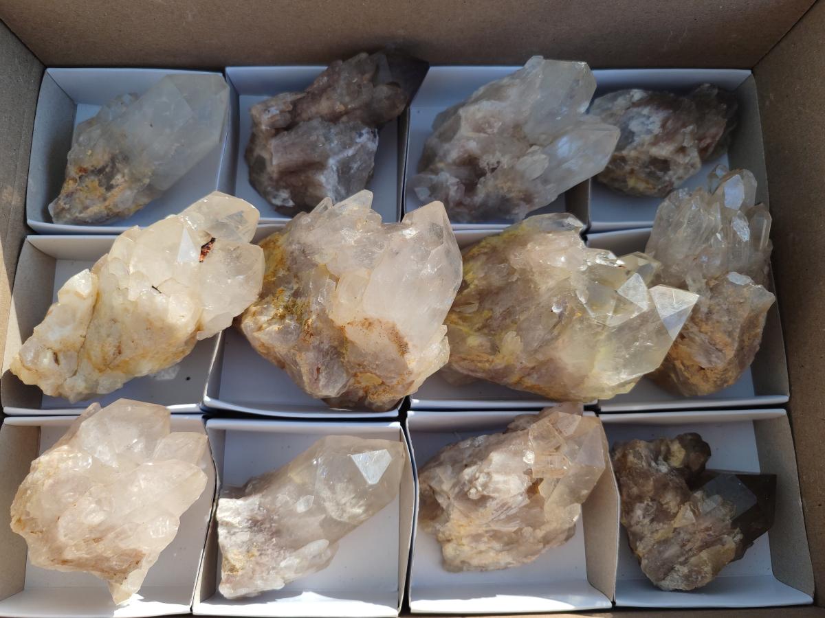 Natural Cascading Clear Champagne Citrine Quartz Crystals and Clusters x 12 From Luena, Congo - Toprock Gemstones and Minerals 